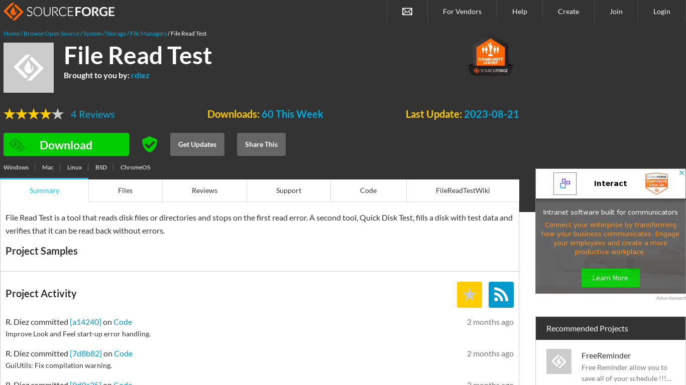 Quick Disk Test Landing page