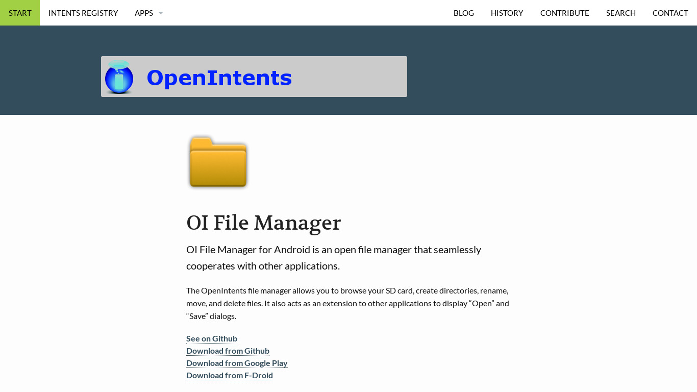 OI File Manager Landing page