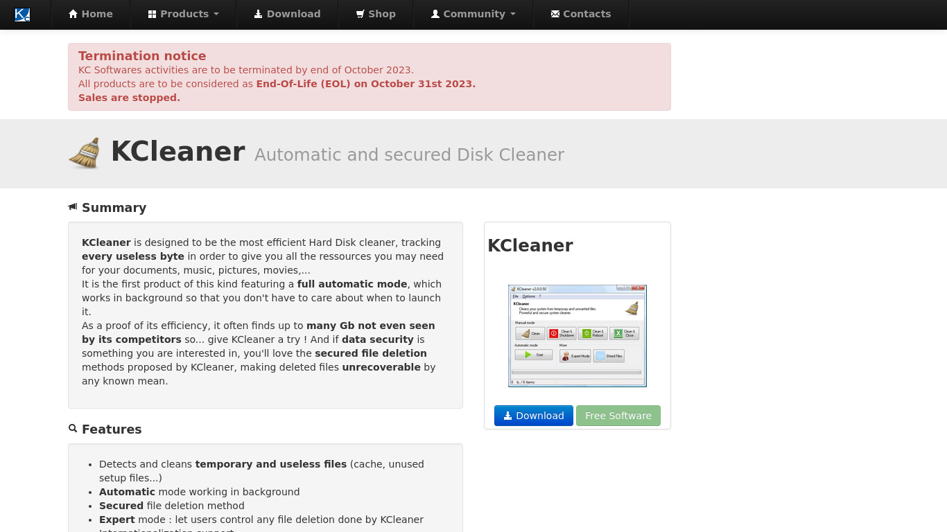 KCleaner Landing page