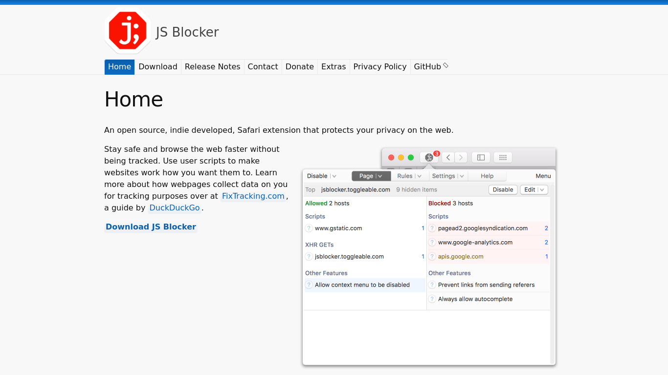 JS Blocker Landing page