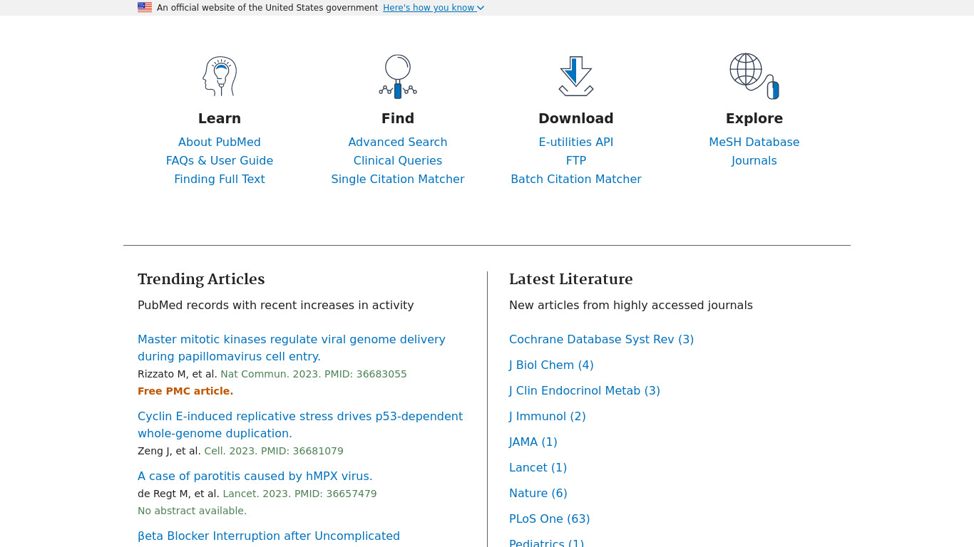 PubMed.gov Landing page