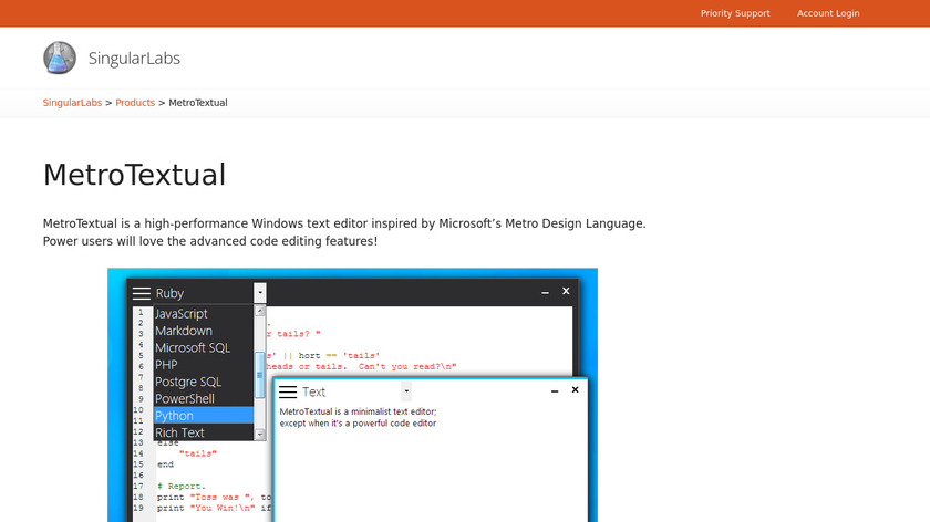 MetroTextual Landing Page