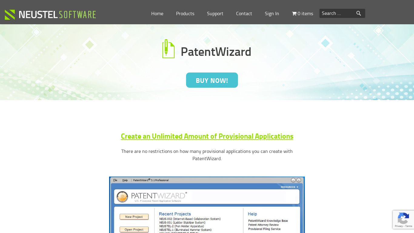 PatentWizard Landing page