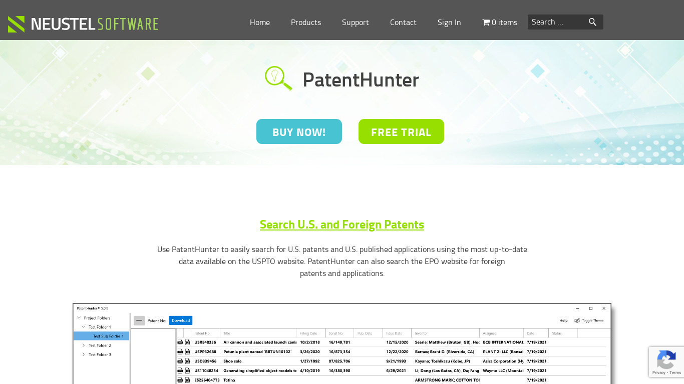 PatentHunter Landing page