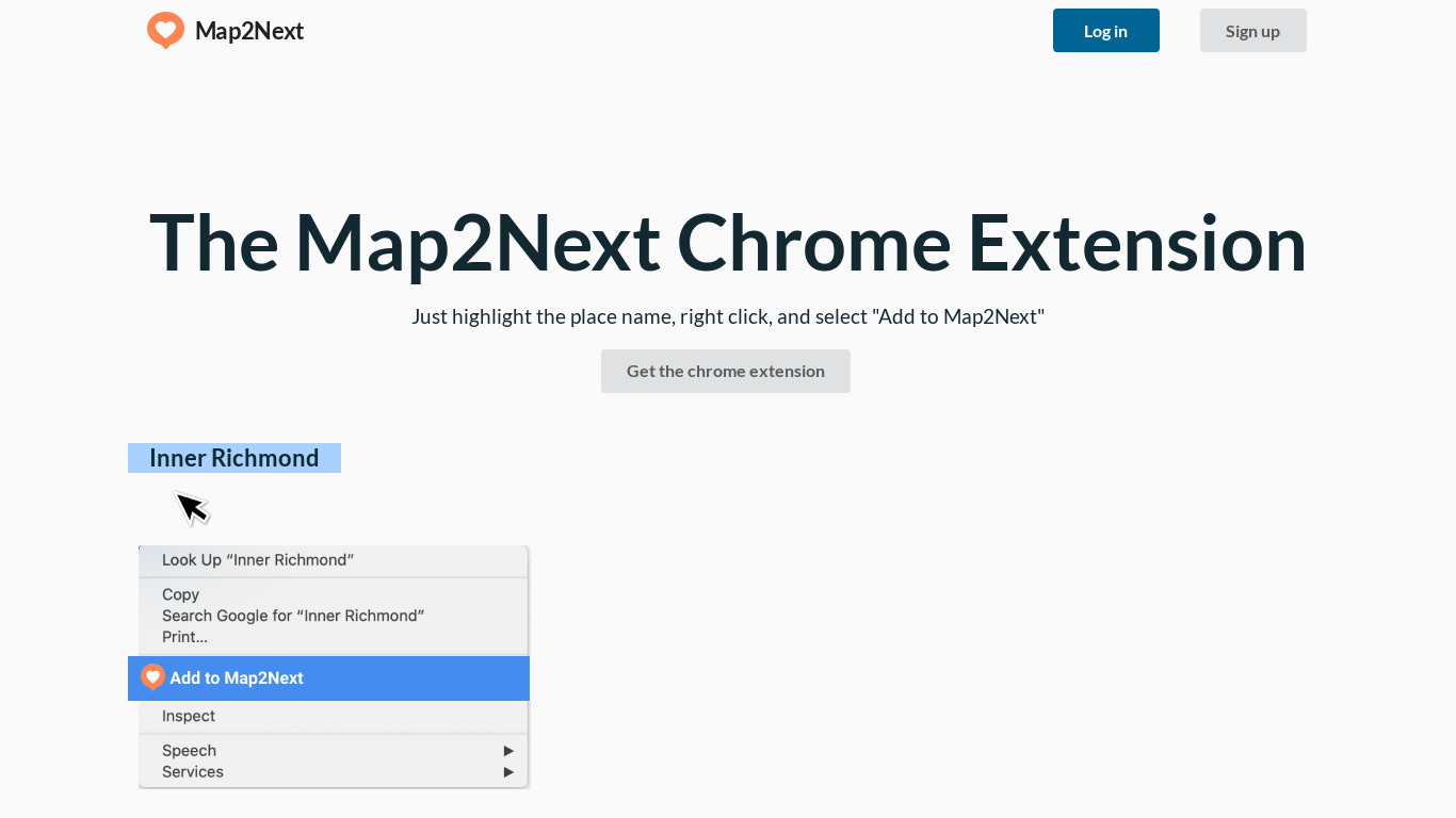 Map2Next Landing page