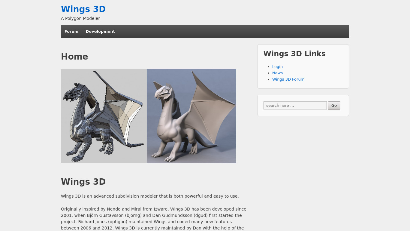 Wings 3D Landing page