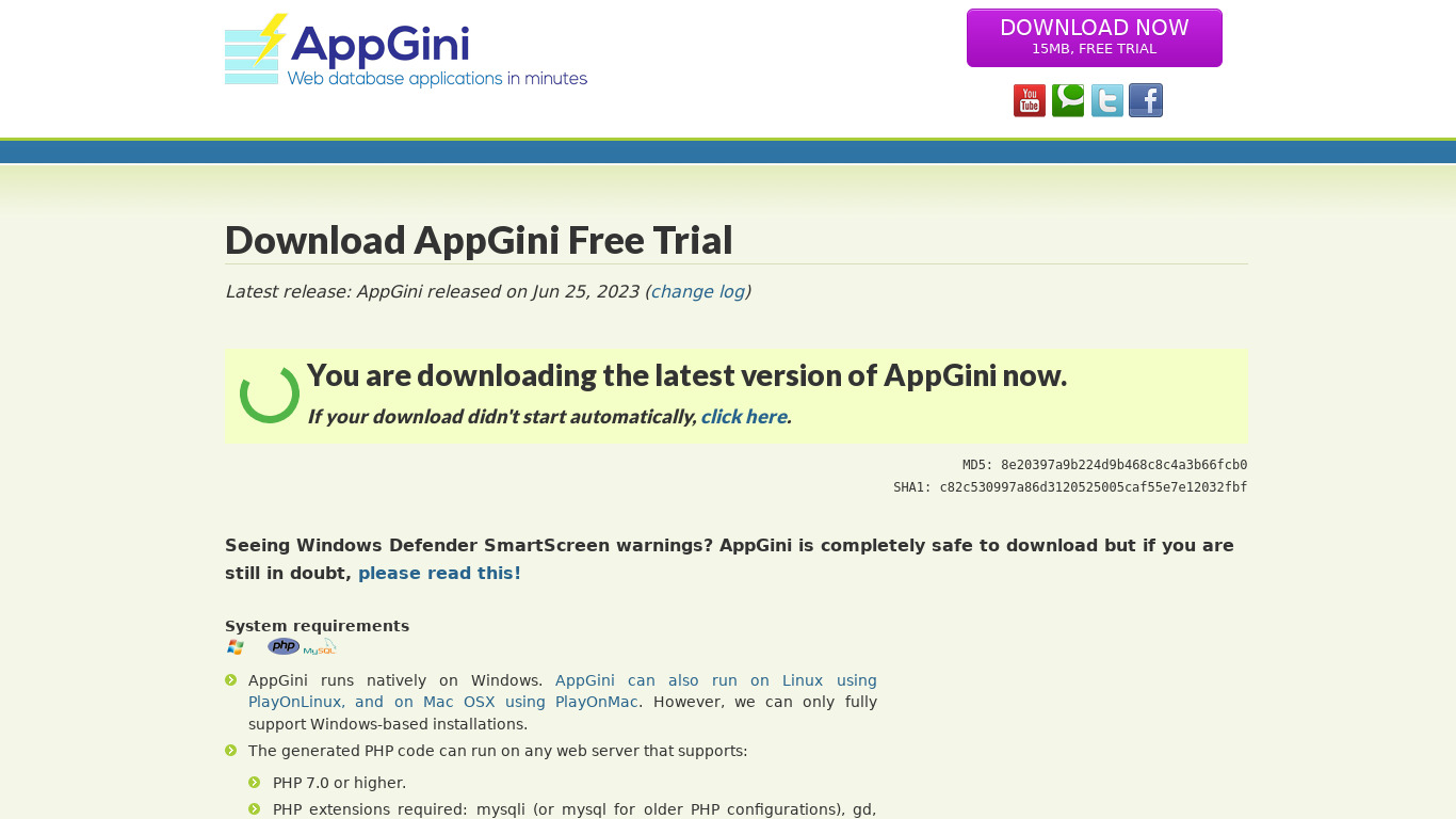 AppGini Landing page