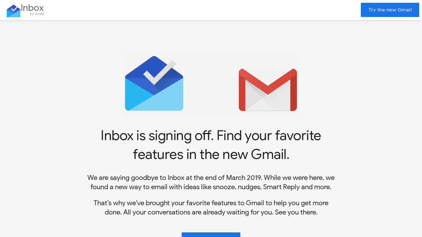 Inbox by Gmail Landing page