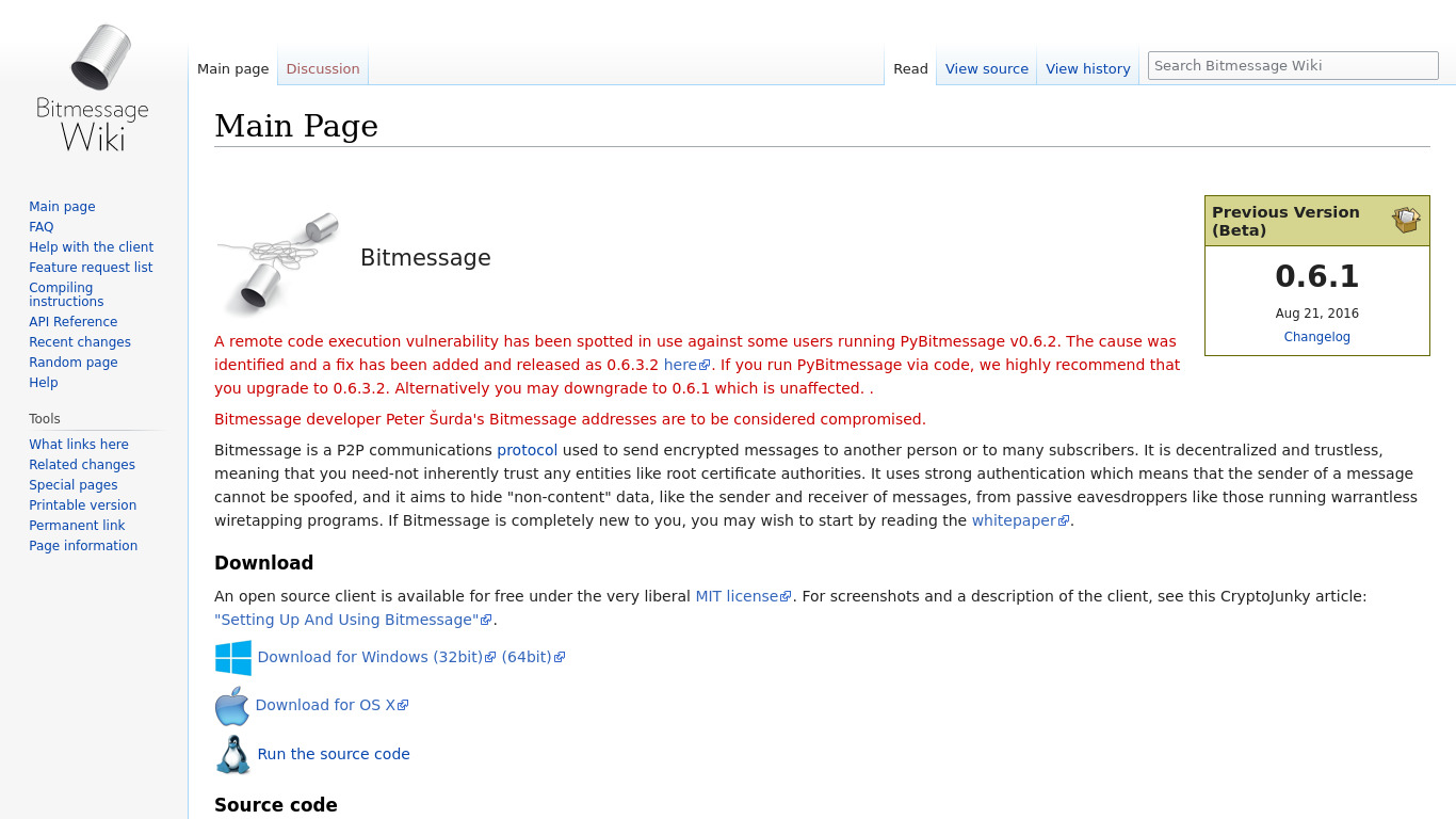 Bitmessage Landing page