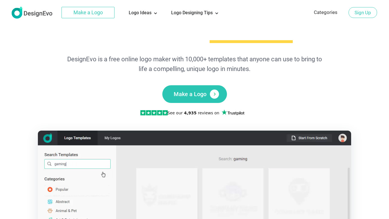 DesignEvo Logo Maker Landing page