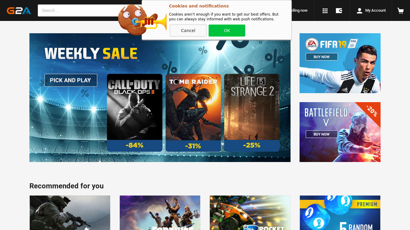 G2A Landing page