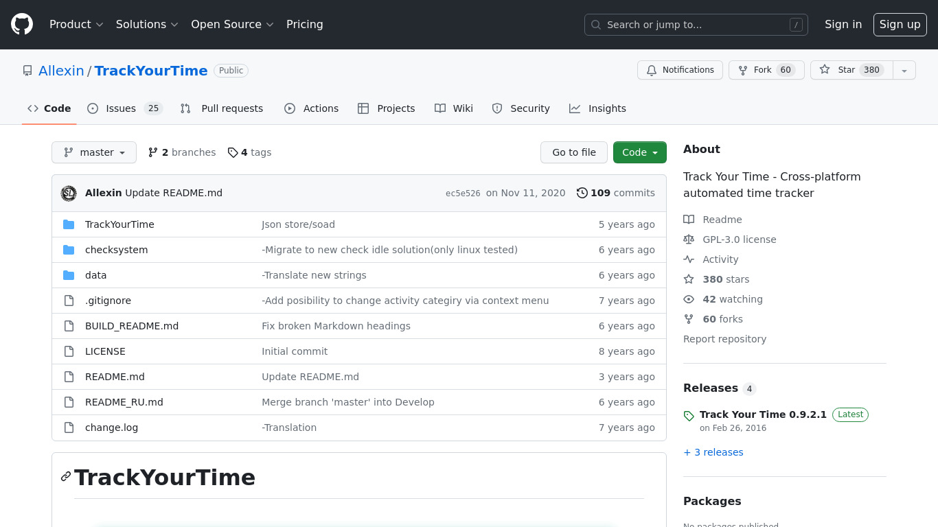 TrackYourTime Landing page