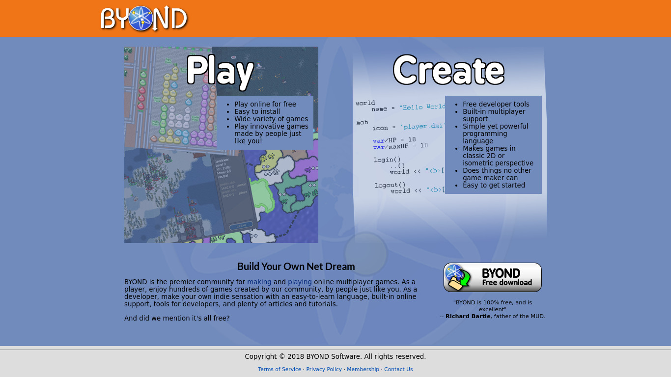 BYOND Landing page