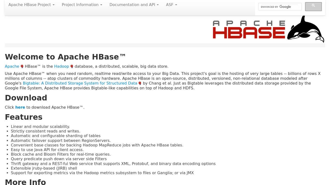 Apache HBase Landing page