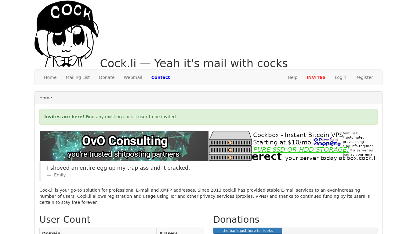Cock.li Landing page