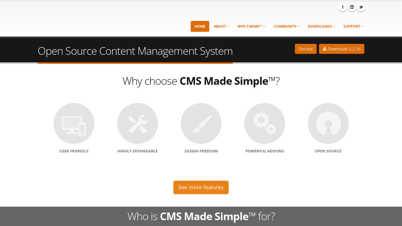 CMS Made Simple Landing page
