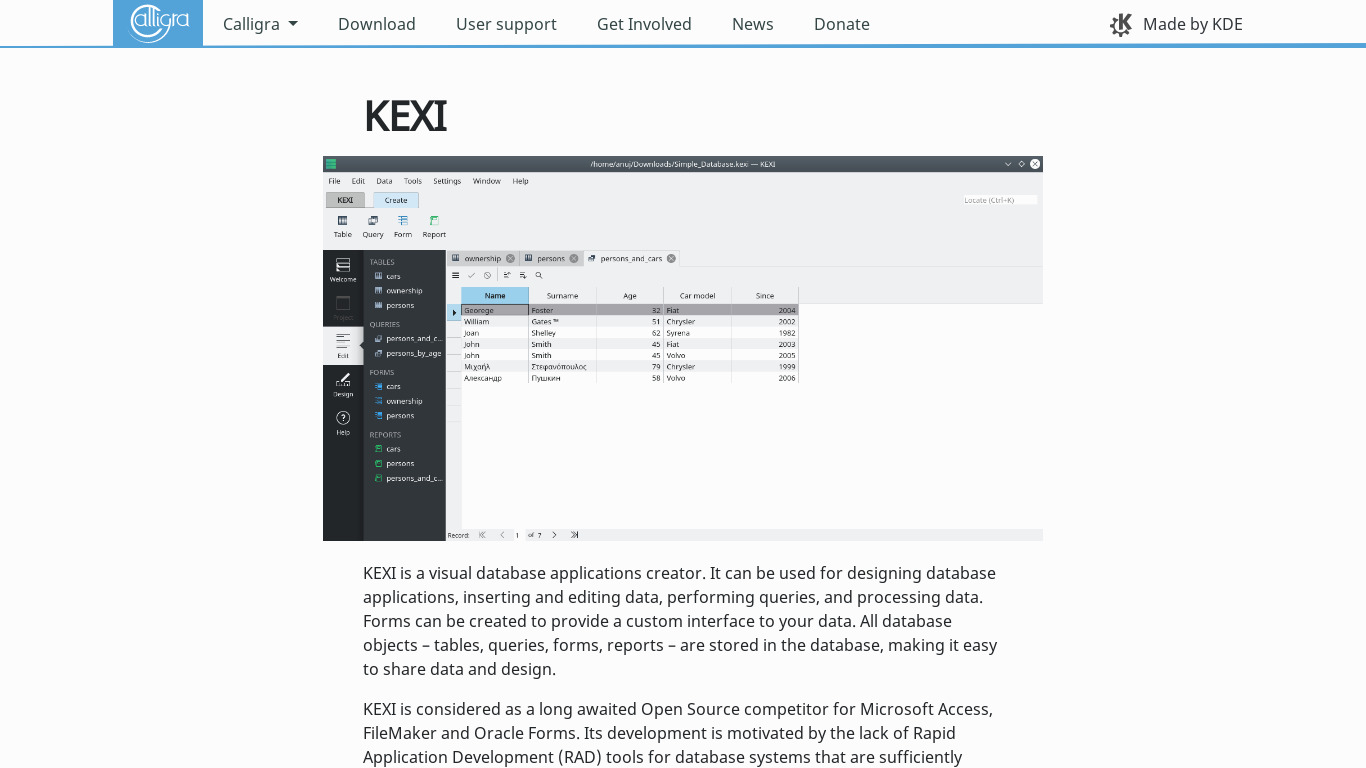 Kexi Landing page