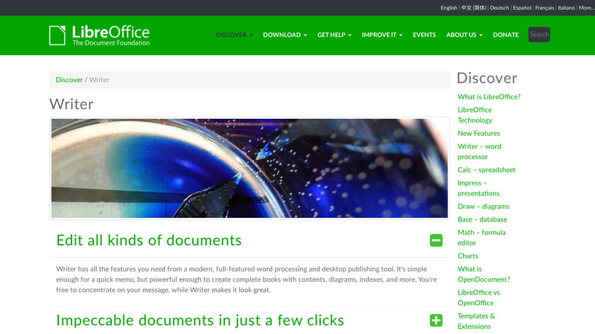 LibreOffice - Writer Landing Page
