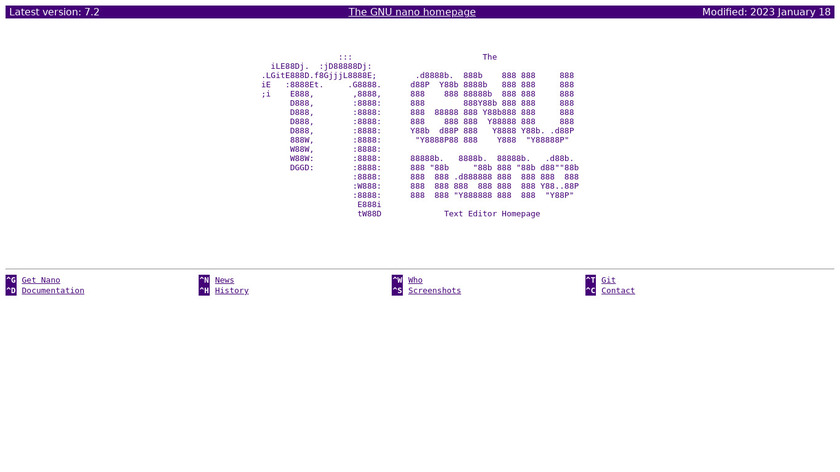 GNU nano Landing Page
