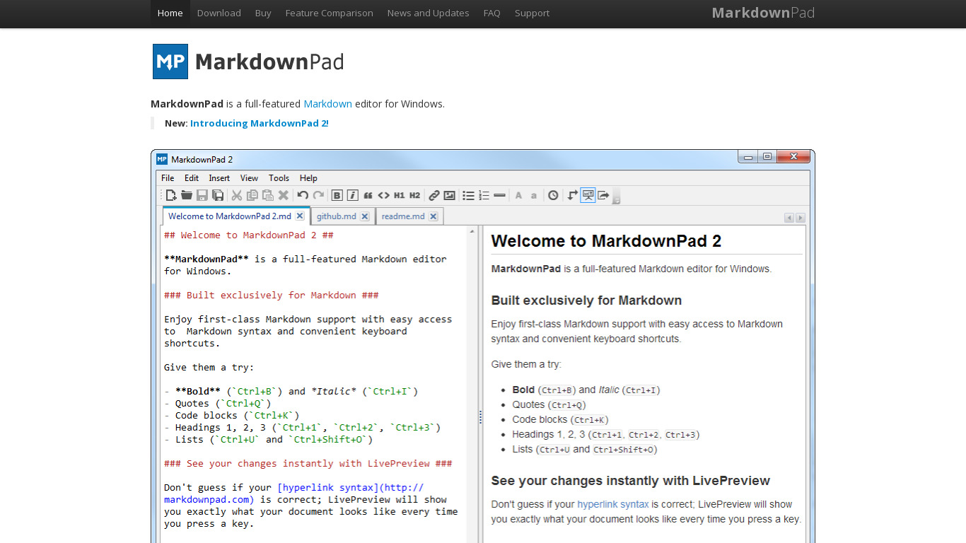 MarkdownPad Landing page