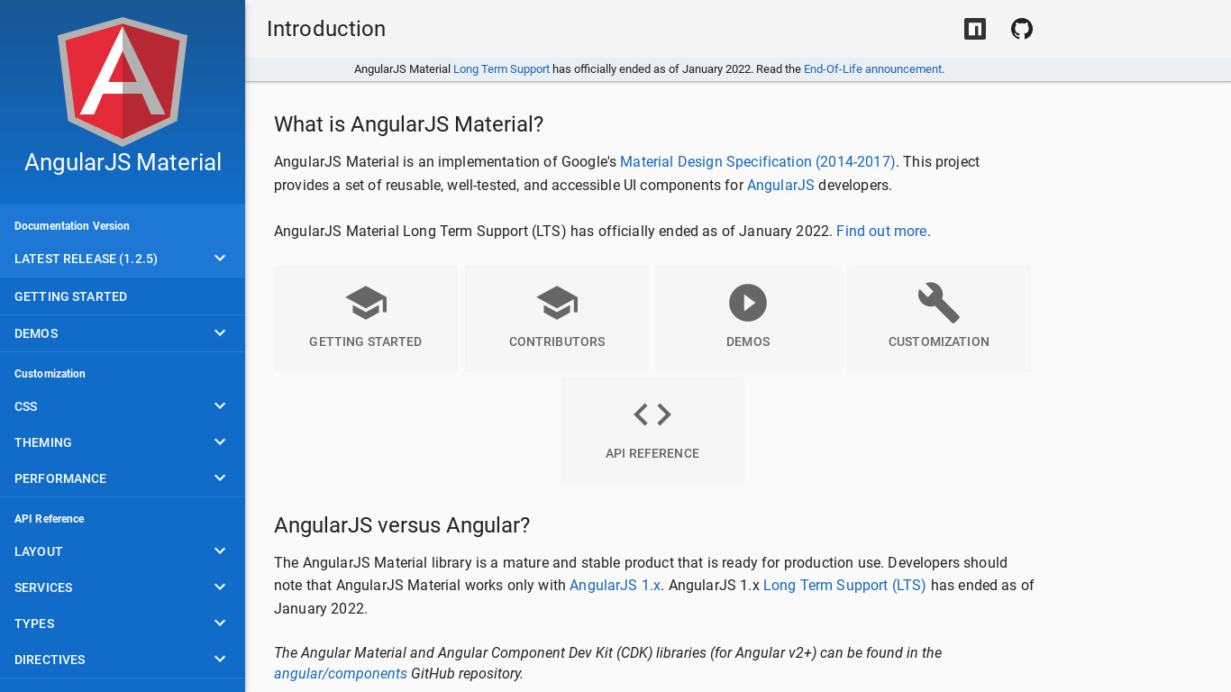 Angular Material Landing page