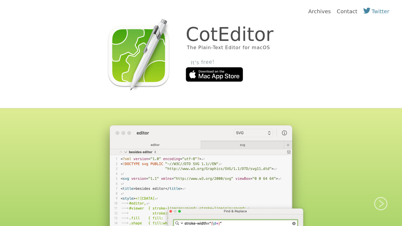 CotEditor Landing page