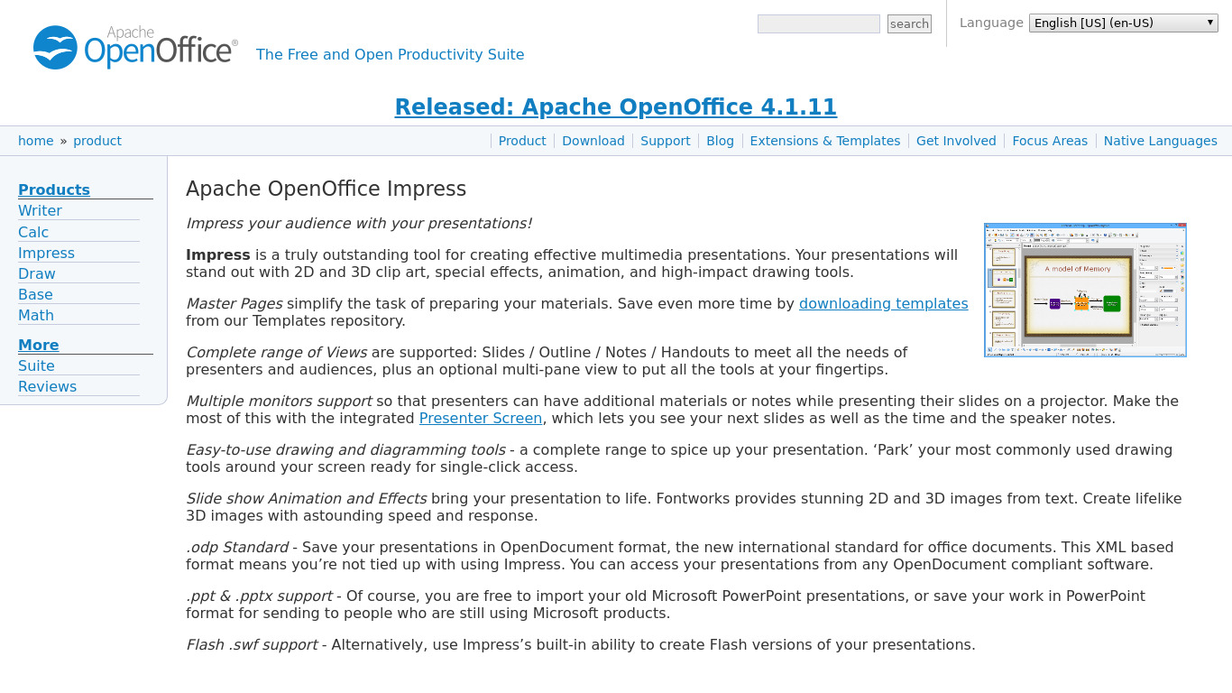 Apache OpenOffice Impress Landing page