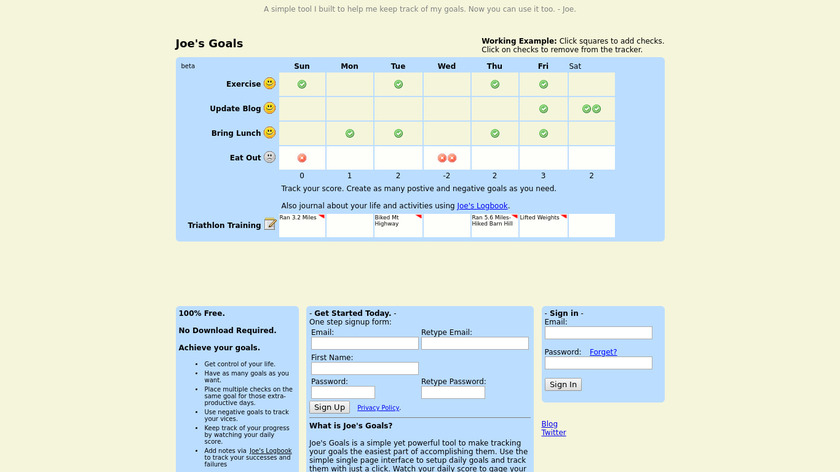 Joes Goals Landing Page