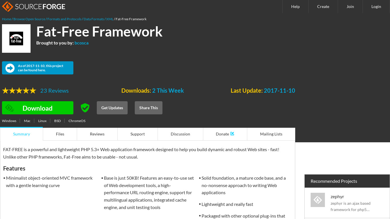 PHP Fat-Free Framework Landing page