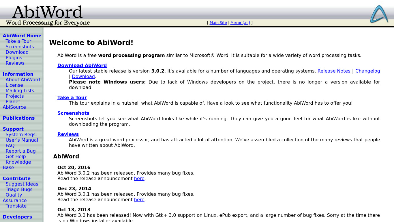 AbiWord Landing page