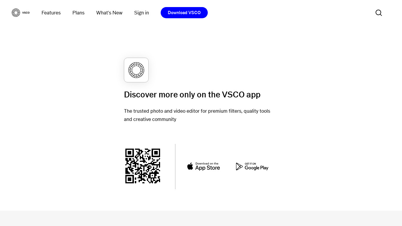 VSCO Cam Landing page