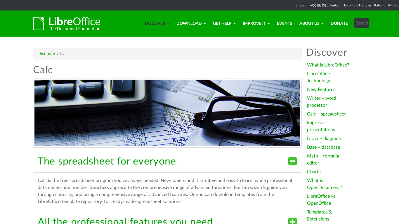 LibreOffice - Calc Landing page
