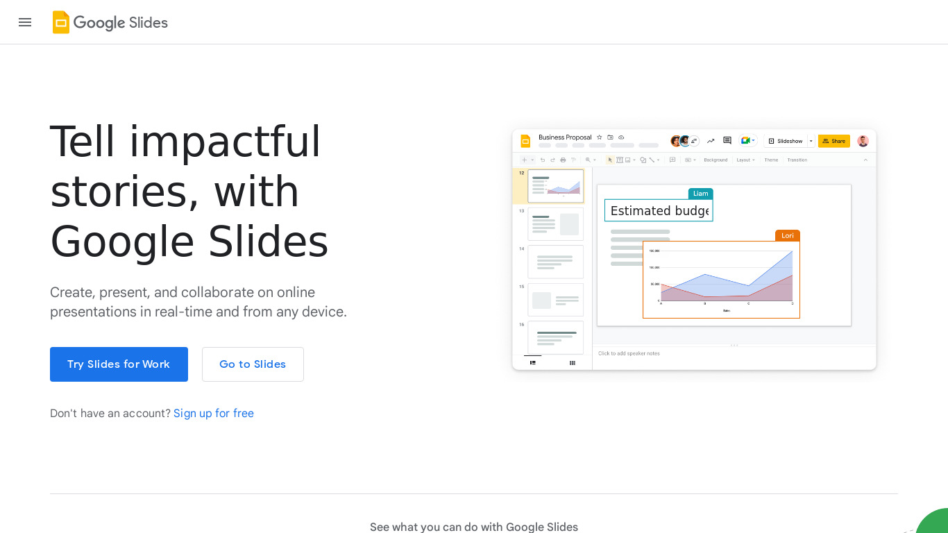 Google Slides Landing page