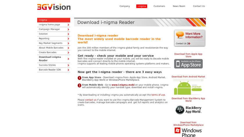 i-nigma Reader Landing Page