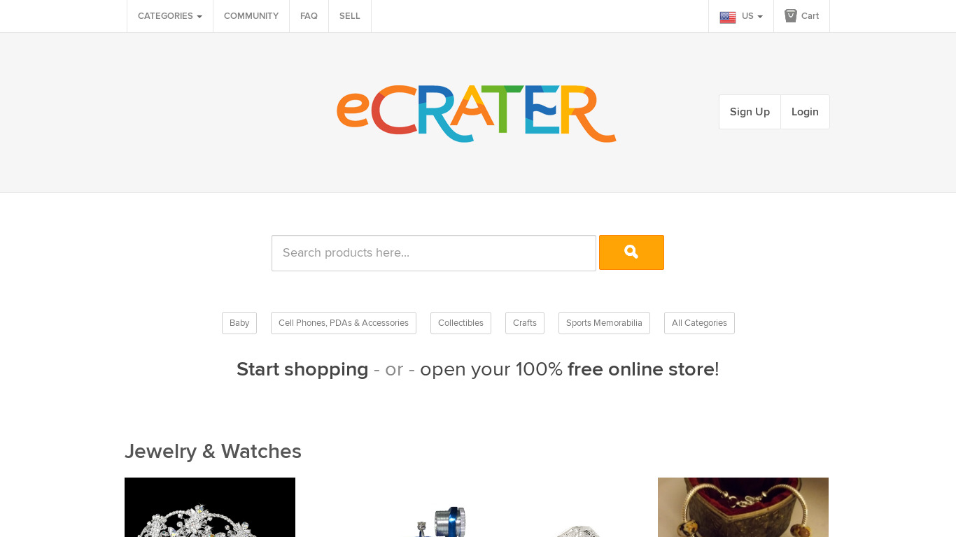 eCrater Landing page