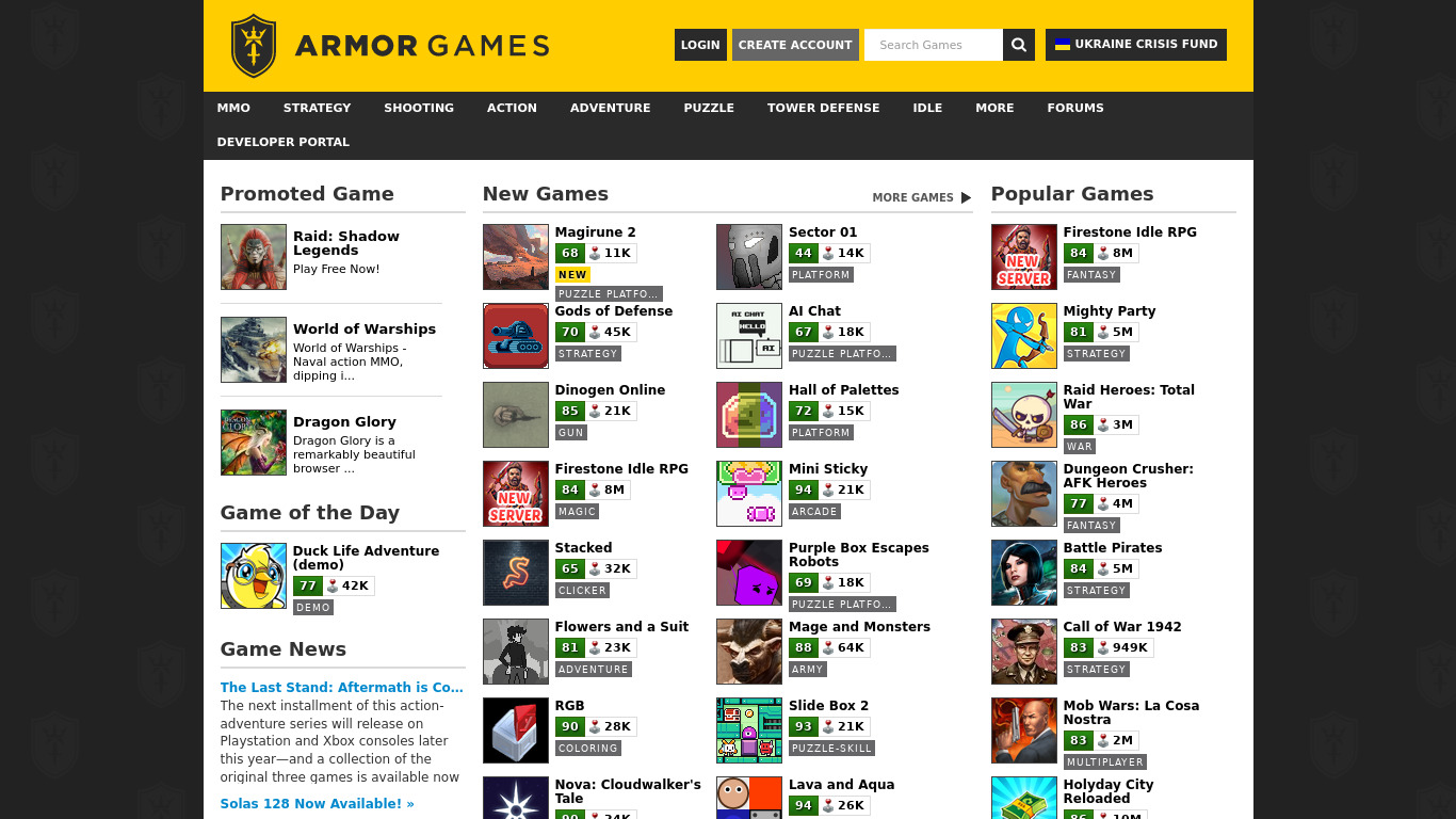 Armor Games Landing page