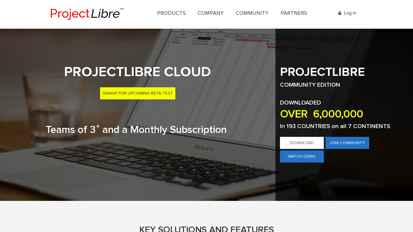 ProjectLibre Landing page