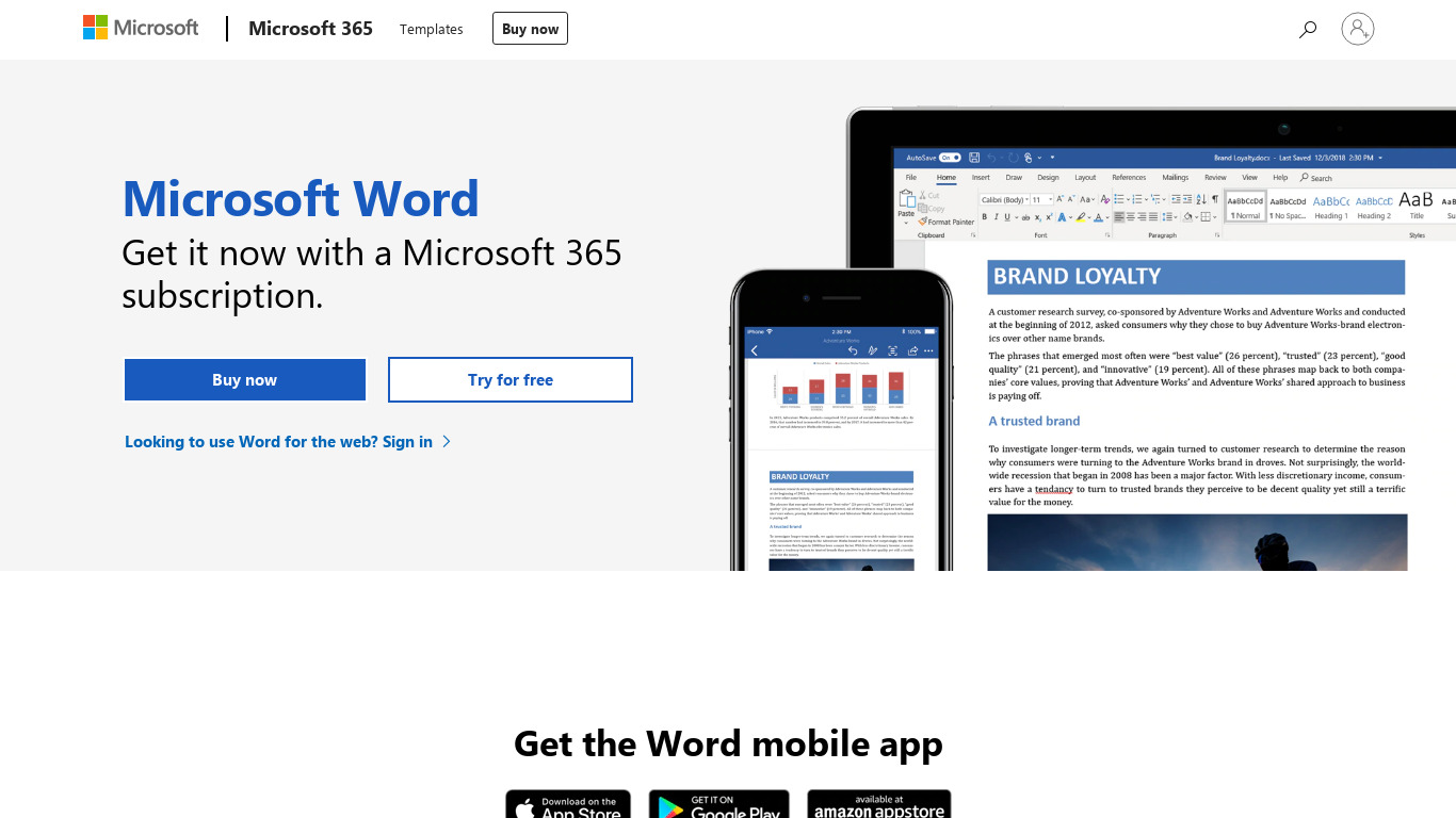 Microsoft Word Landing page