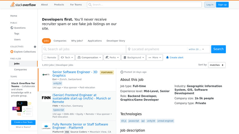 Stack Overflow Jobs Landing Page