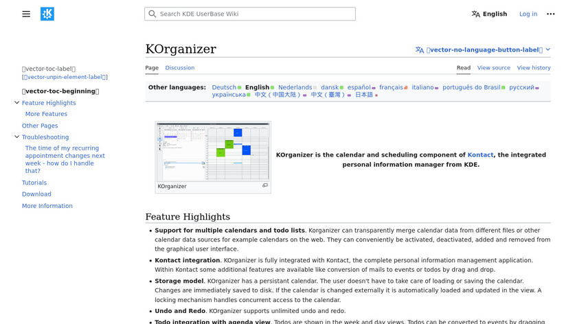 Kontact - KOrganizer Landing Page