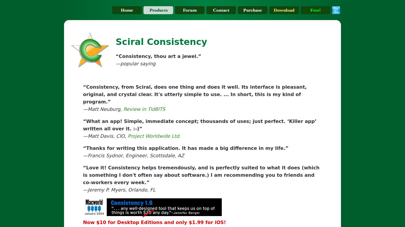 Sciral Consistency Landing page