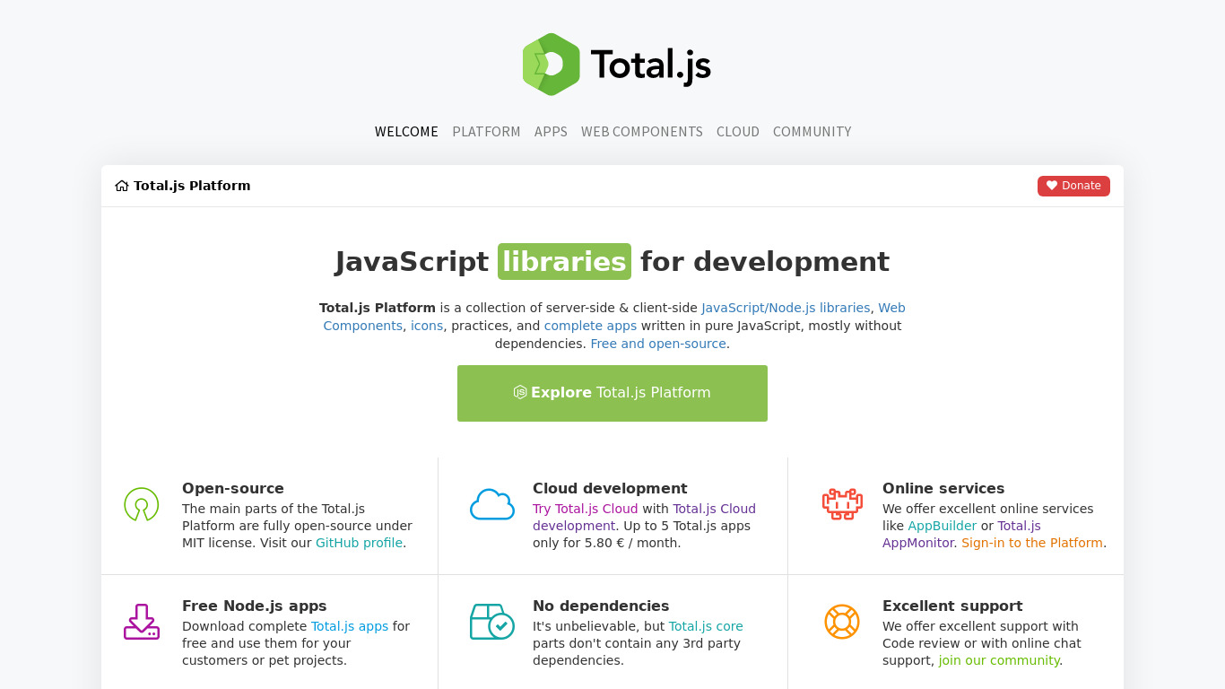 total.js Landing page