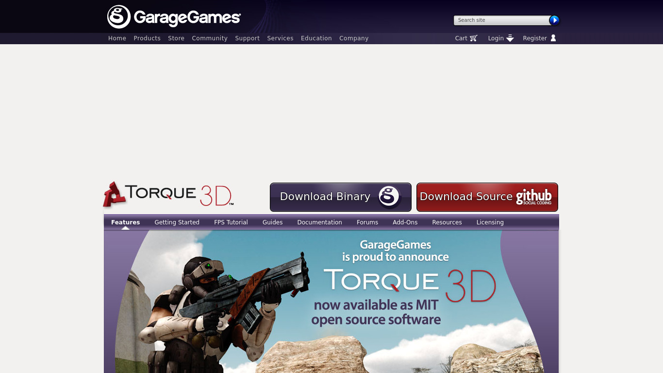 garagegames.com Torque 3D Landing page