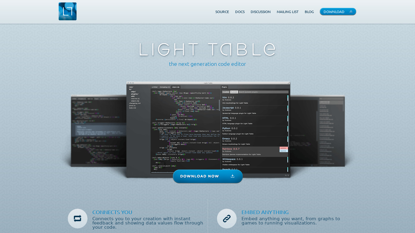 Light Table Landing page