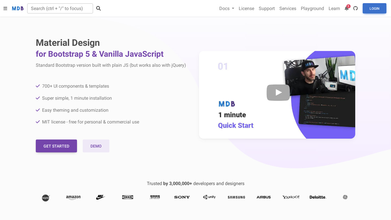 Material Design for Bootstrap Landing page
