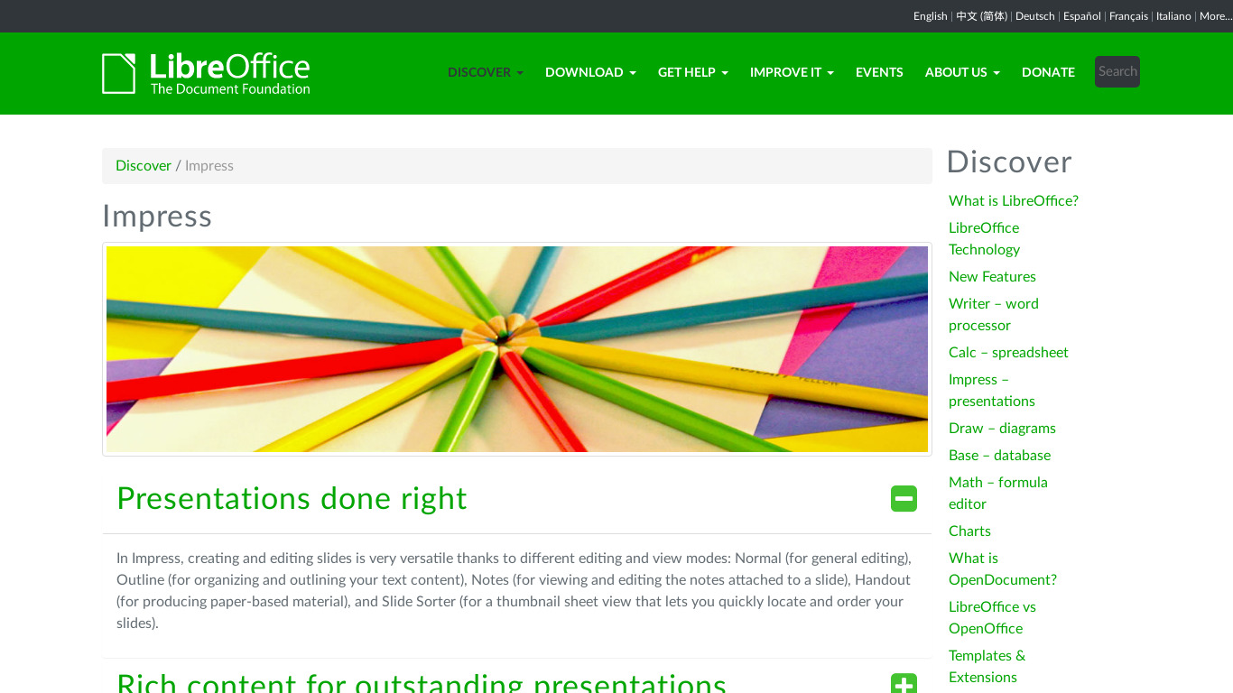 LibreOffice - Impress Landing page