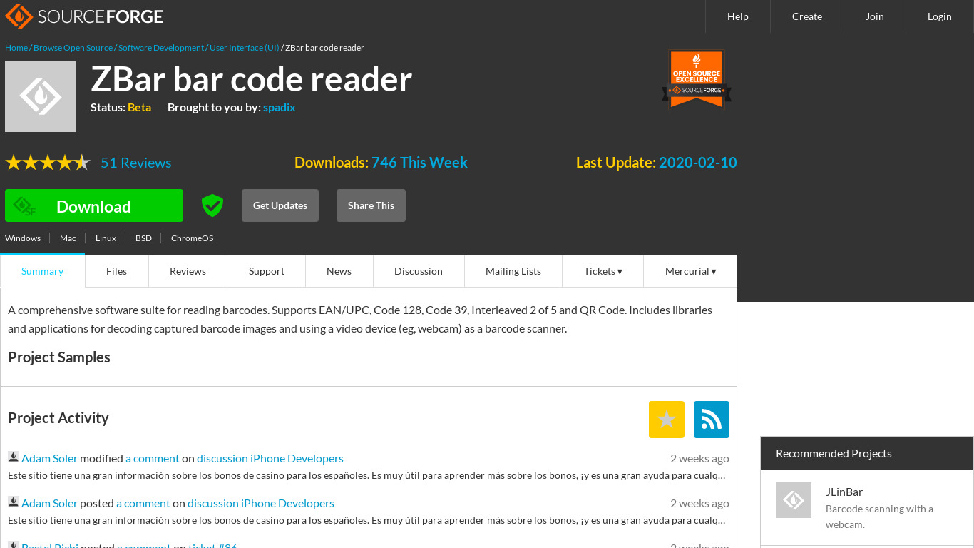 ZBar bar code reader Landing page