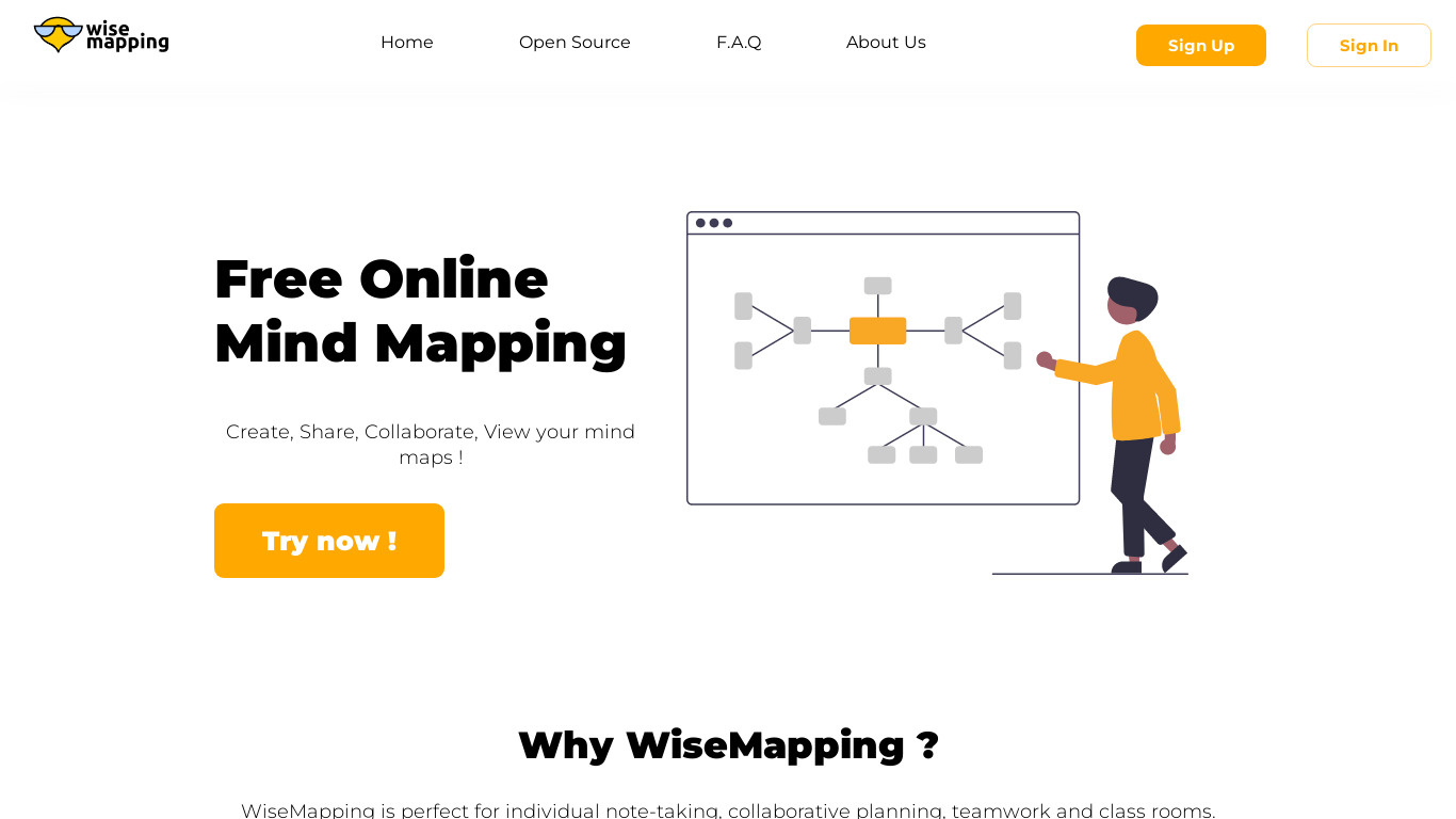 WiseMapping Landing page