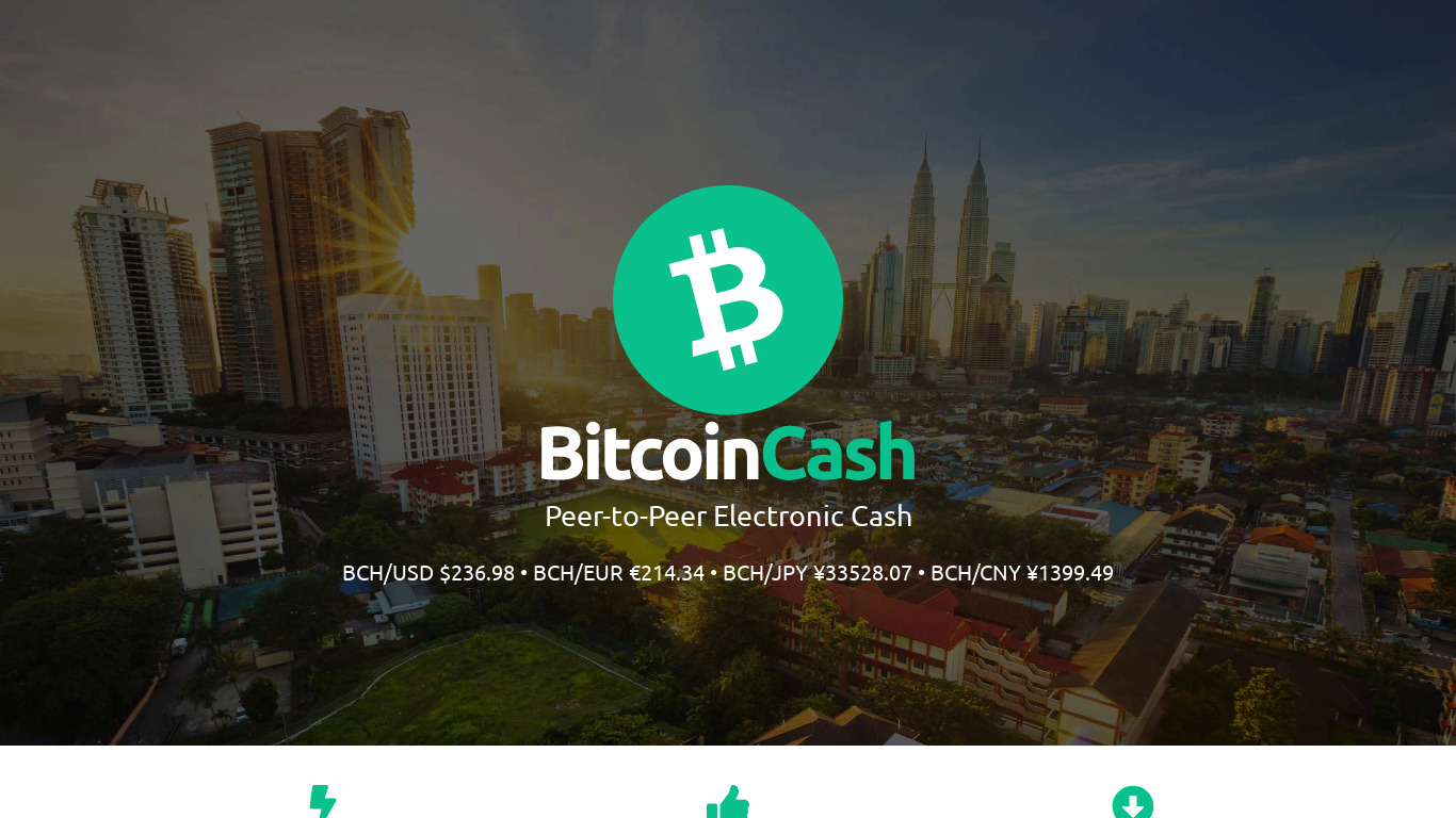 Bitcoin Cash Landing page