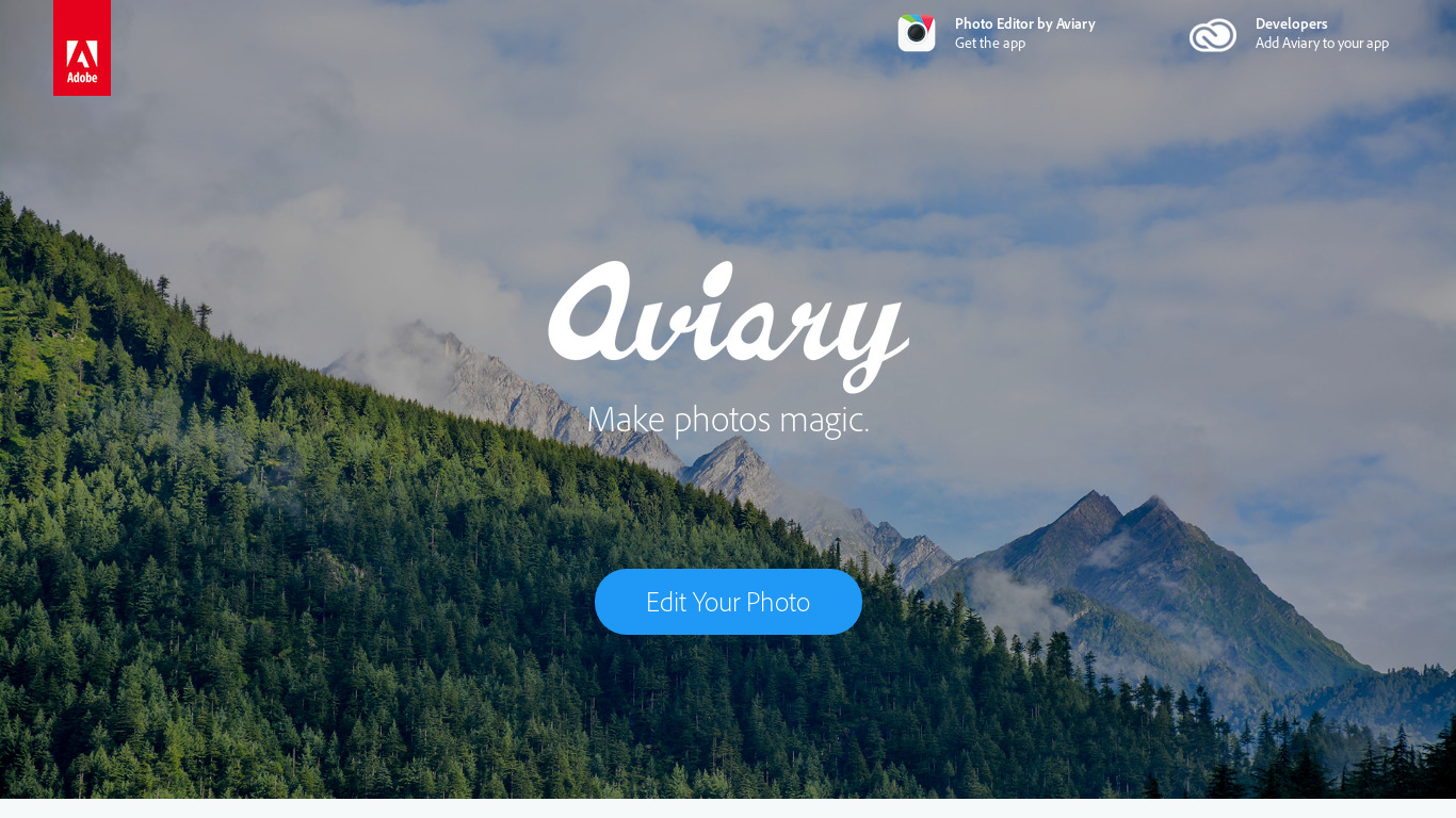 Aviary Photo Editor Landing page